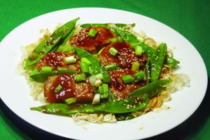 Teriyaki pork, Chinese noodles adapted for quick weeknight meal